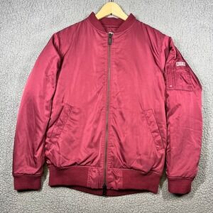 Kith Satin Bomber Jacket Astin Burgundy Maroon Full Zip Mens Large MA-1